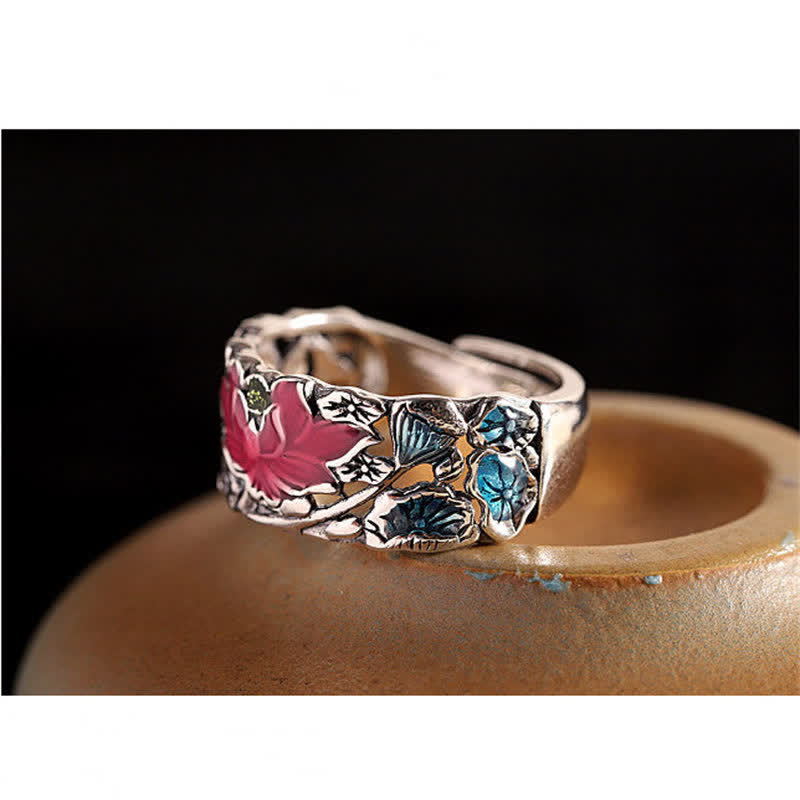 BWOOOH 925 Sterling Silver Lotus Koi Fish Enlightenment Ring