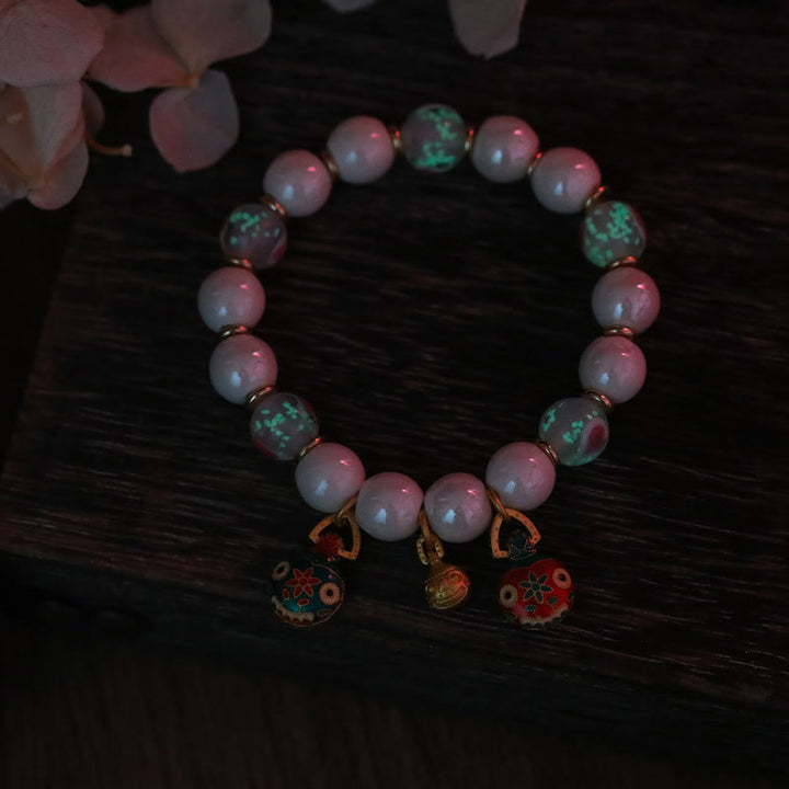 BWOOOH Gold Swallowing Beast Family Charm Liuli Glass Colorful Porcelain Bead Luck Bracelet