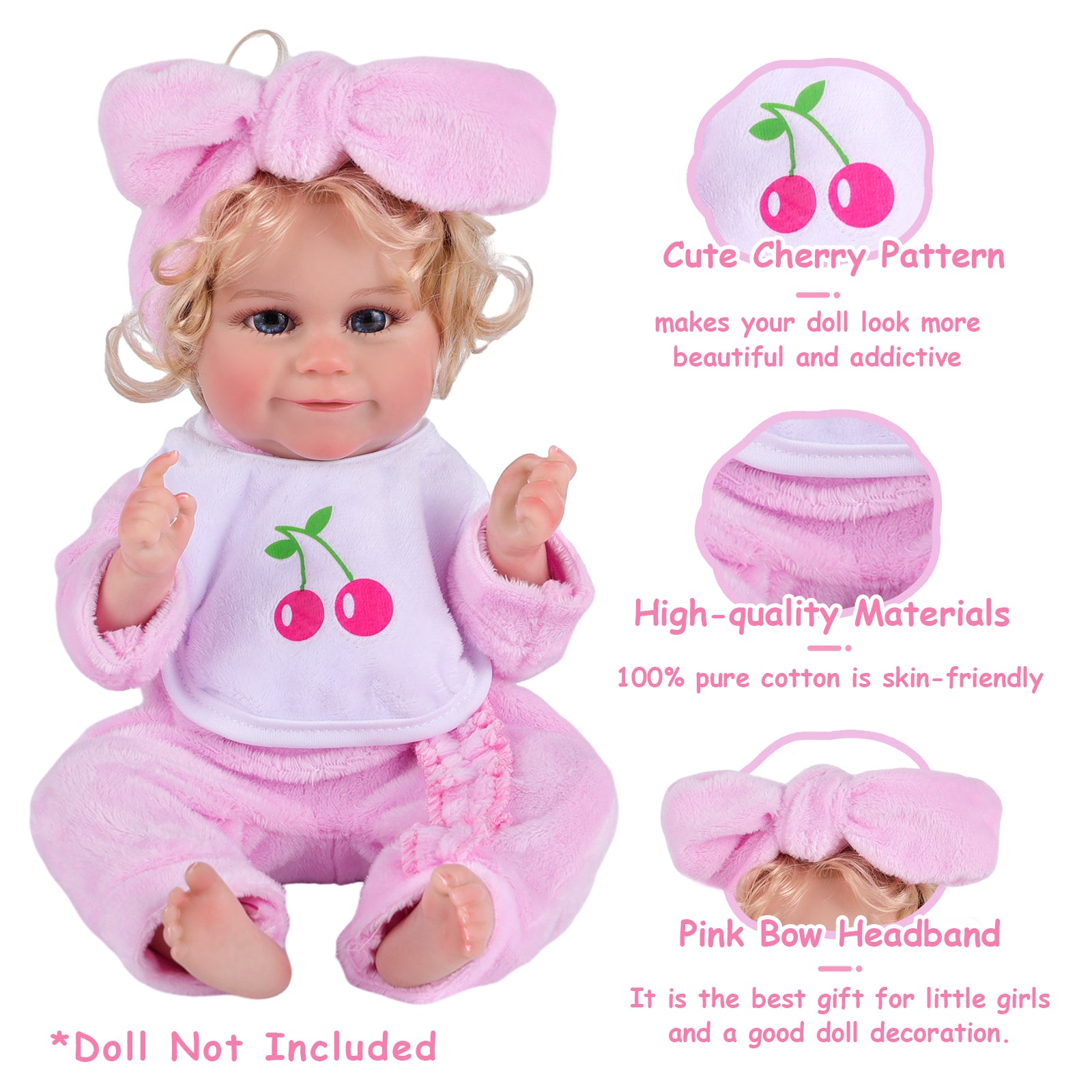 10-12 Inches Accessories Pink Reborn Essential Pink Clothes Gift 7 Pcs Set