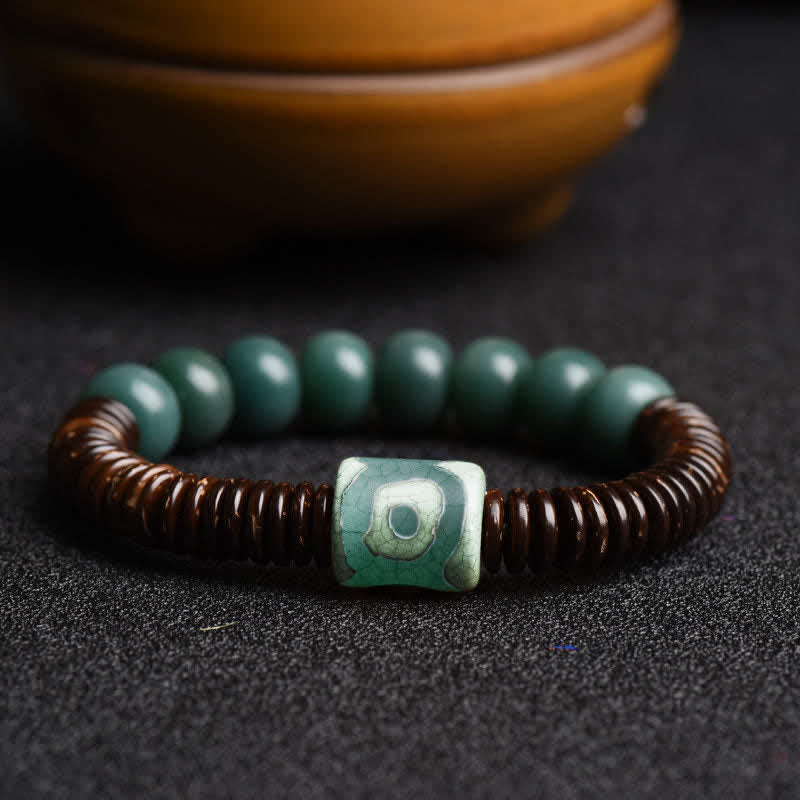 BWOOOH Tibetan Cyan Bodhi Seed Dzi Bead Coconut Shell Keep Away Evil Spirits Bracelet