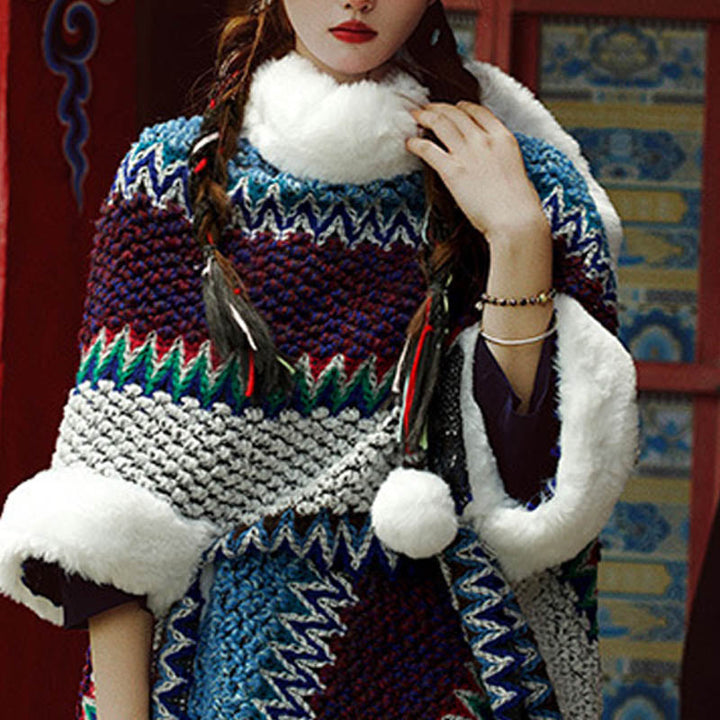 BWOOOH Tibetan Multicolored Striped Shawl Winter Cozy Tra