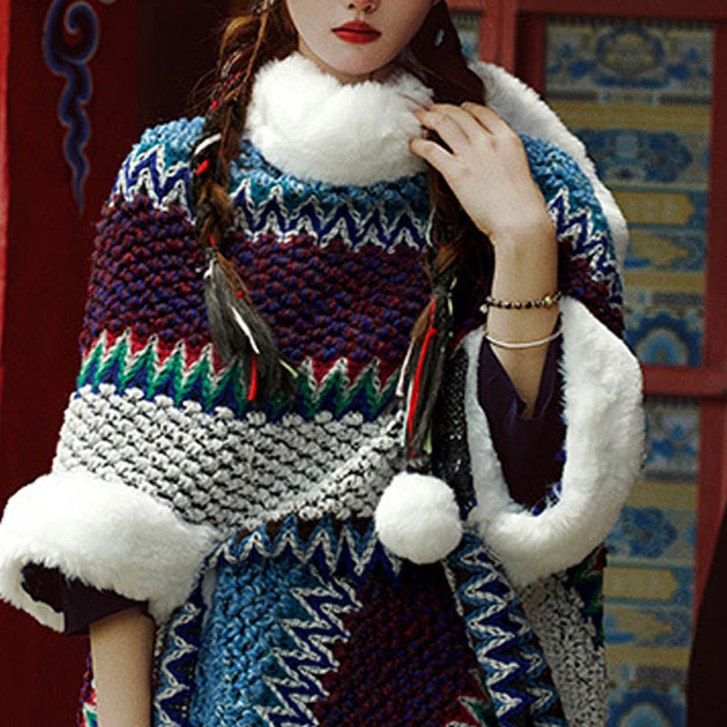 BWOOOH Tibetan Multicolored Striped Shawl Winter Cozy Tra
