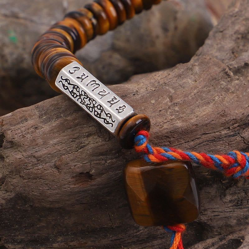 BWOOOH Tibetan Tiger Eye Om Mani Padme Hum Protection Power Bracelet