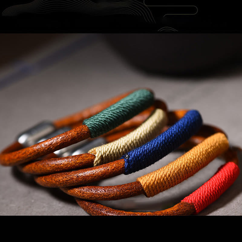 BWOOOH Tibetan Leather Handmade Five Elements Luck Braid String Buckle Bracelet