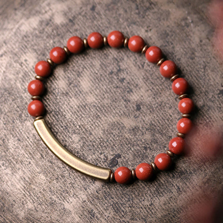 BWOOOH Red Jasper Moss Agate Black Obsidian Crystal Copper Peace Couple Bracelet