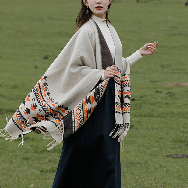 BWOOOH Tibetan Shawl Colorful Geometry Winter Cozy Travel