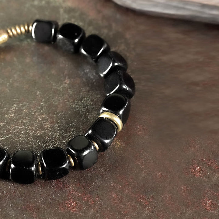 BWOOOH Black Obsidian Crystal Copper Strength Couple Bracelet