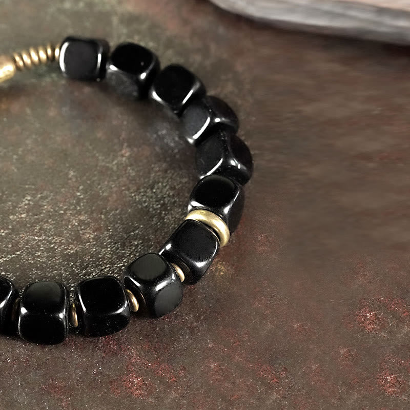 BWOOOH Black Obsidian Crystal Copper Strength Couple Bracelet