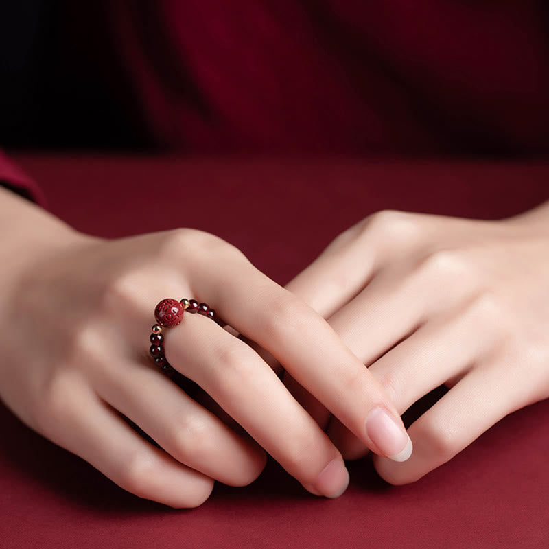 BWOOOH Garnet Cinnabar Lucky Bead PiXiu Om Mani Padme Hum Rose Protection Ring