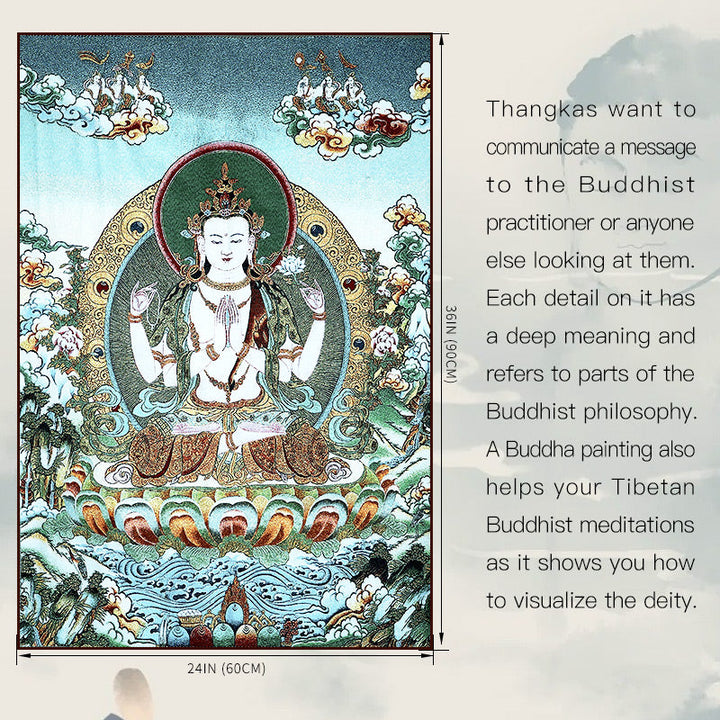 BWOOOH Tibetan Embroidery White Tara Thangka Tapestry Wall Hanging Wall Art Meditation  | spiritual healing bracelet