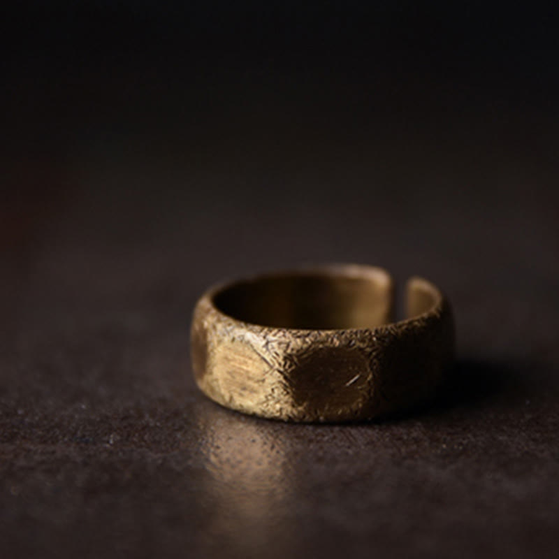 BWOOOH Tibetan Simple Design Copper Brass Frosted Wealth Ring
