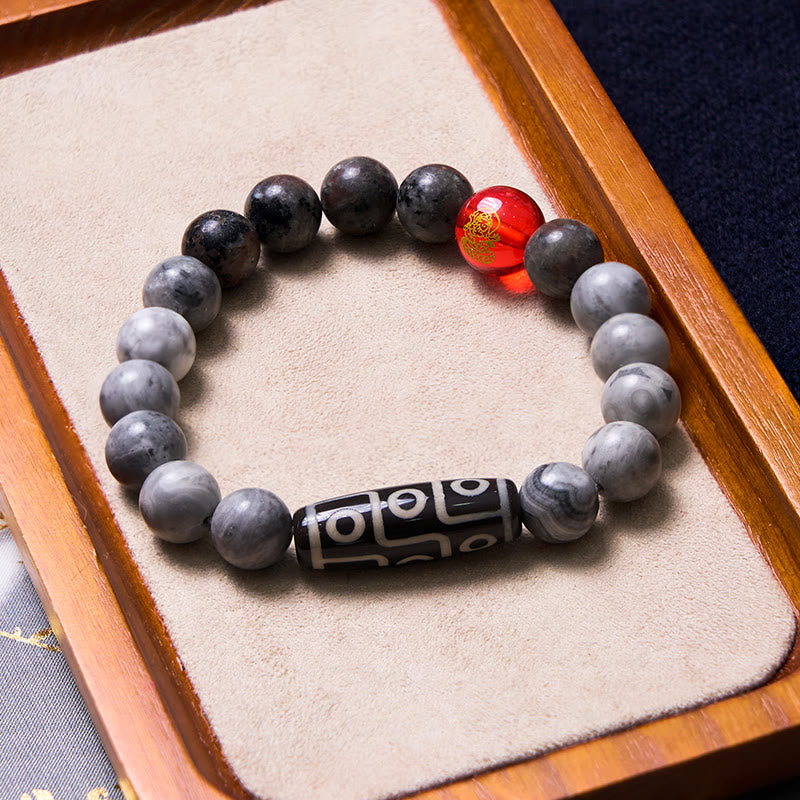BWOOOH Tibetan Nine-Eye Dzi Bead Picasso Jasper Positive Bracelet