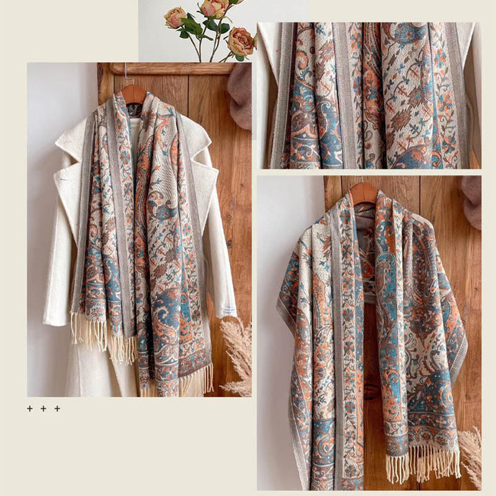 BWOOOH Tibetan Flower Branch Tassel Shawl Cozy Travel Sca