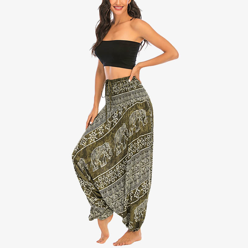 BWOOOH printed harem pants - Two Style Wear Elephant Pattern Loose Sm