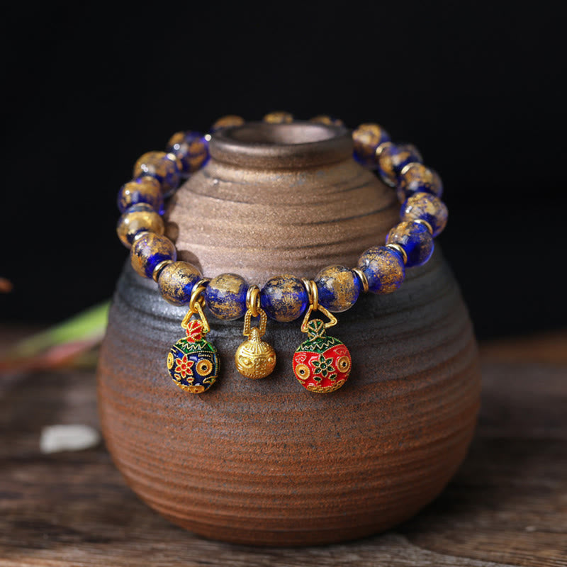 BWOOOH Gold Swallowing Beast Family Charm Gold Silver Foil Liuli Glass Bead Blessings Bracelet