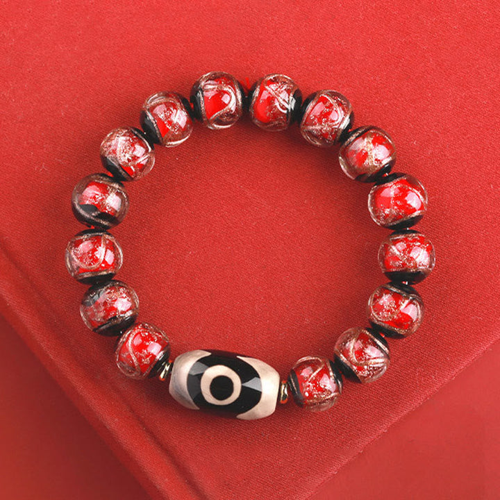 BWOOOH Tibetan Nine-Eye Dzi Bead Three-eyed Dzi Bead Liuli Glass Bead Wealth Bracelet | spiritual healing bracelet