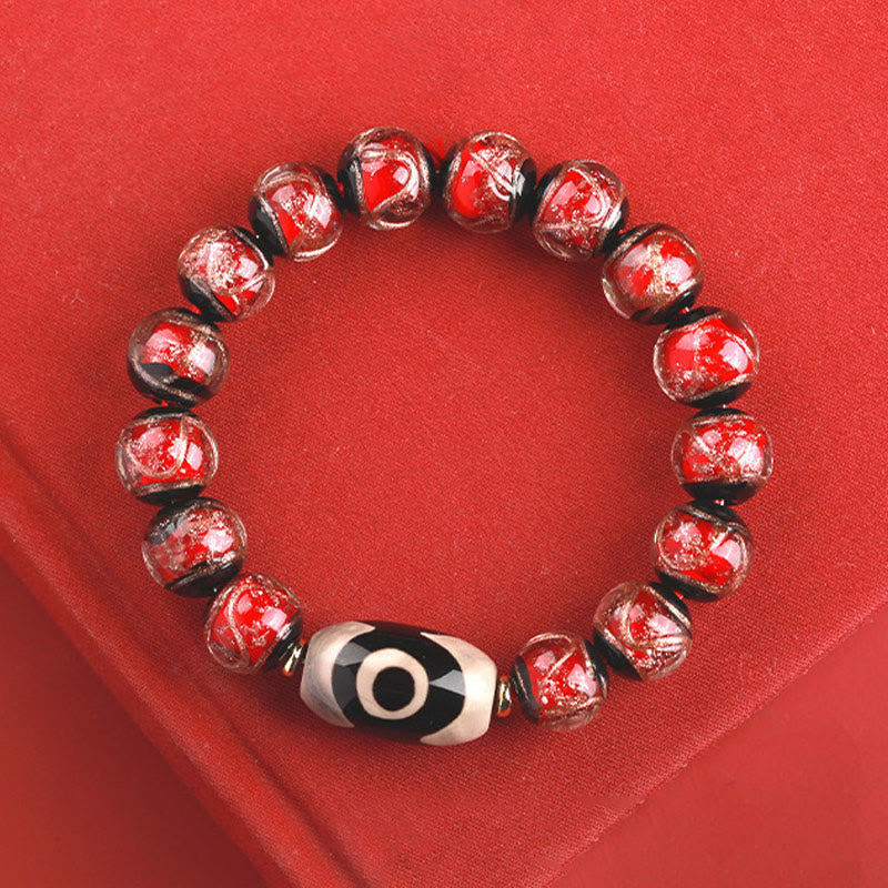 BWOOOH Tibetan Nine-Eye Dzi Bead Three-eyed Dzi Bead Liuli Glass Bead Wealth Bracelet | spiritual healing bracelet