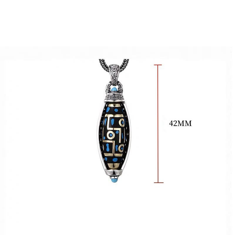 BWOOOH Peace &amp; Purity Tibetan Om Mani Padme Hum Nine-Eye Dzi Bead Pattern Rotatable Necklace Pendant