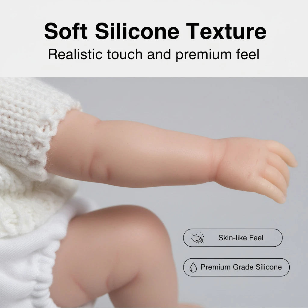 Ethan 8-inch Solid Silicone Rebirth Doll, Washable and Portable, Super Cute Realistic Baby Companion