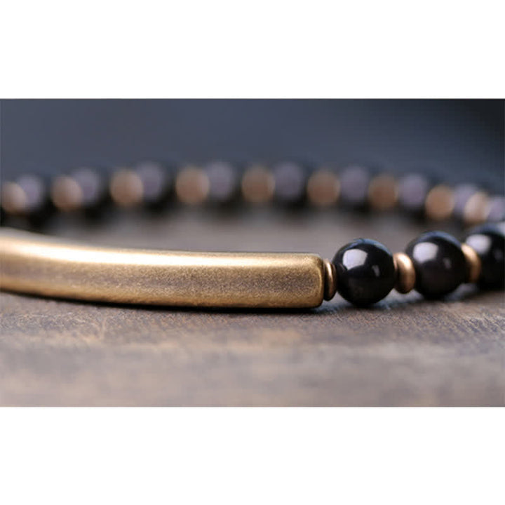 BWOOOH Red Jasper Moss Agate Black Obsidian Crystal Copper Peace Couple Bracelet