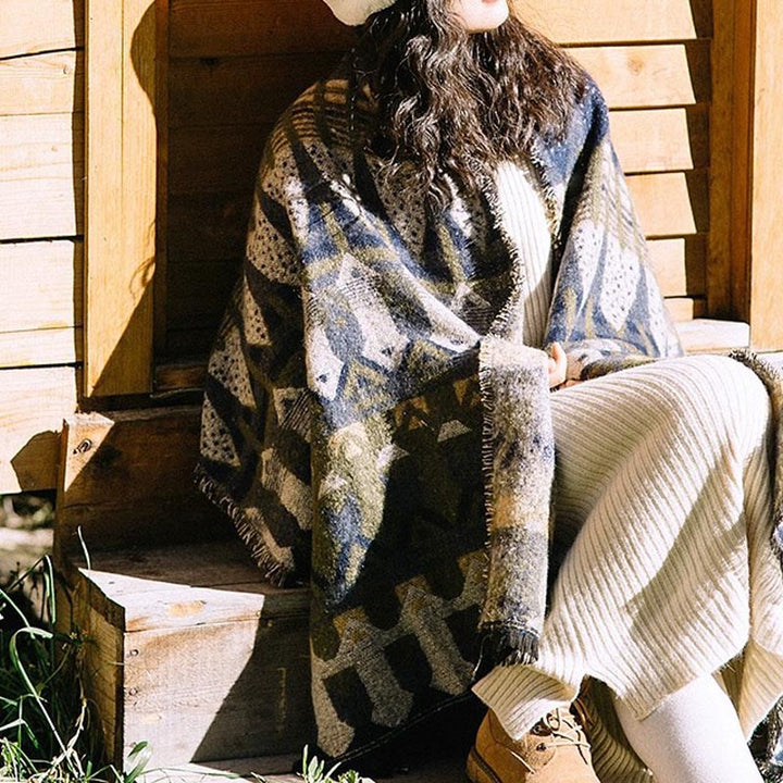 BWOOOH Tibetan Shawl Classic Geometry Pattern Winter Cozy