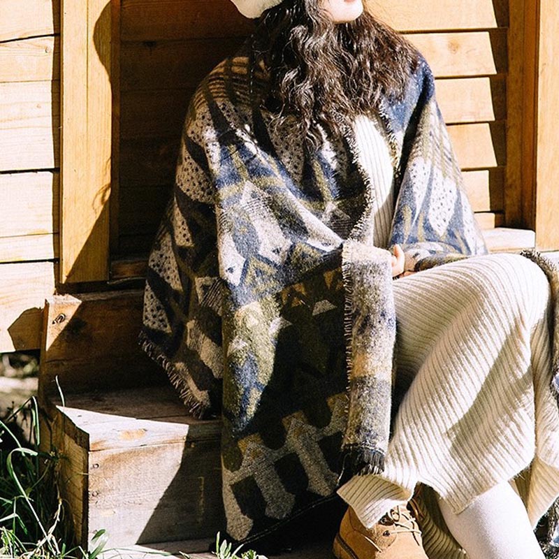 BWOOOH Tibetan Shawl Classic Geometry Pattern Winter Cozy