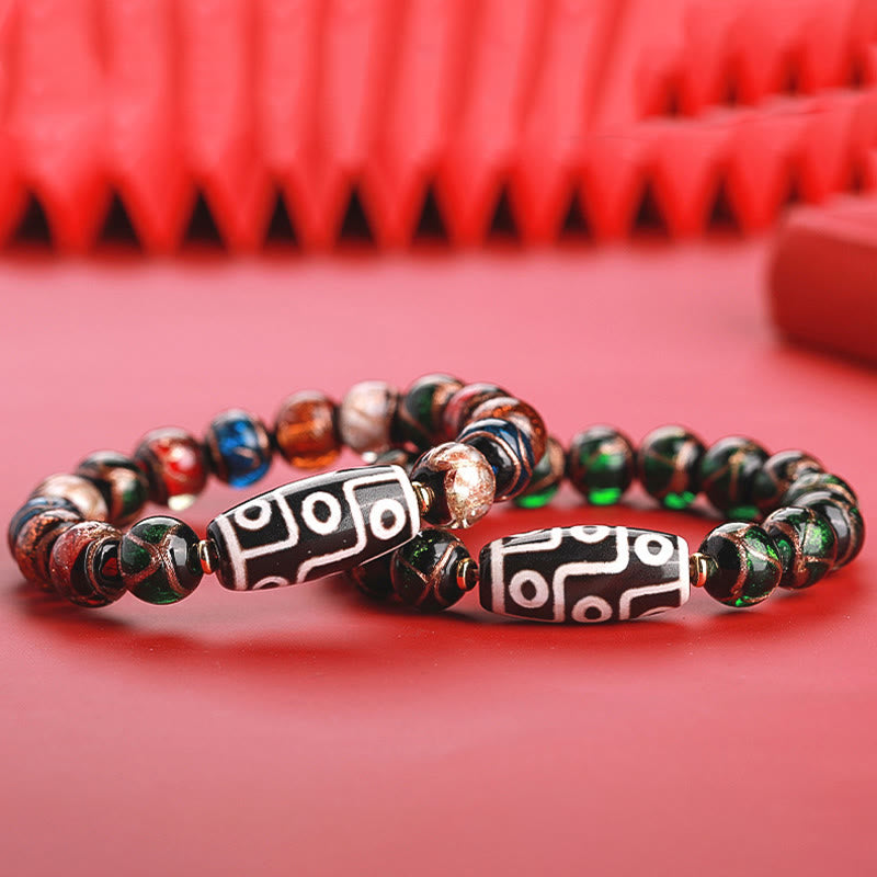 BWOOOH Tibetan Nine-Eye Dzi Bead Three-eyed Dzi Bead Liuli Glass Bead Wealth Bracelet | spiritual healing bracelet