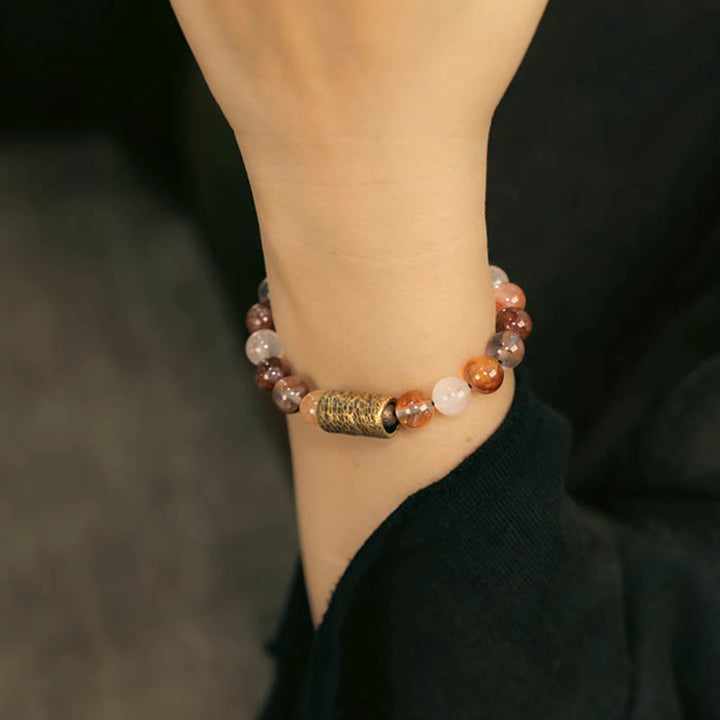 BWOOOH White Crystal Red Hematoid Quartz Gold Rutilated Quartz Purple Phantom Protection Bracelet