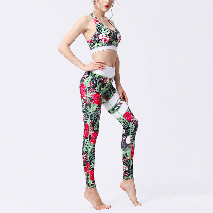 BWOOOH lotus print yoga leggings - 2Pcs Sunflower Flowers Leaves Print Top 