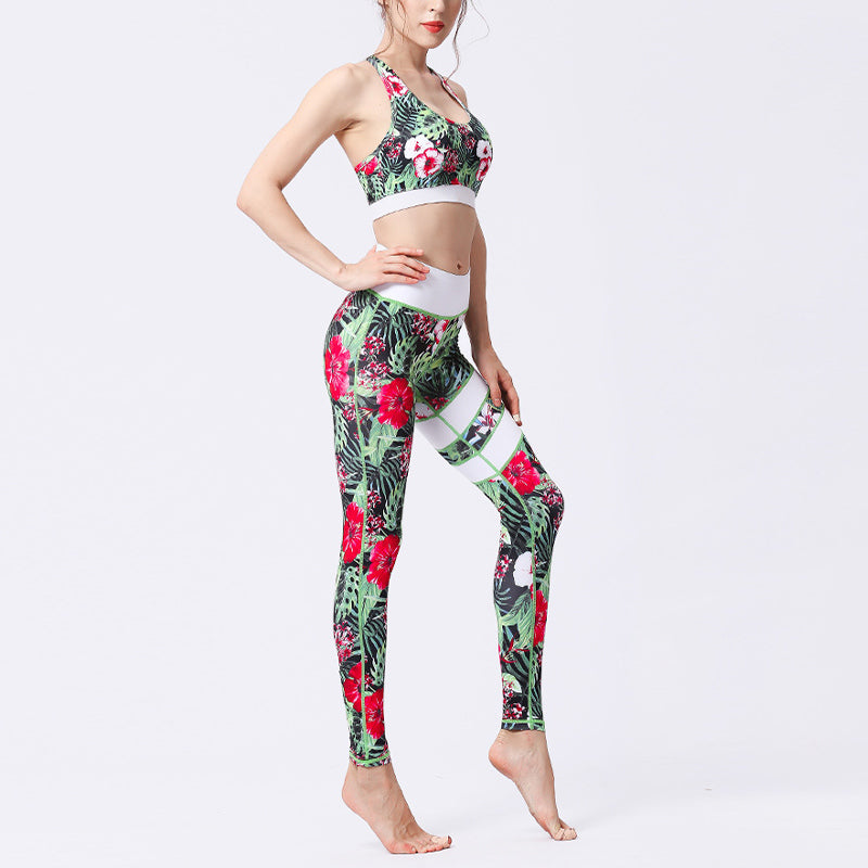 BWOOOH lotus print yoga leggings - 2Pcs Sunflower Flowers Leaves Print Top 