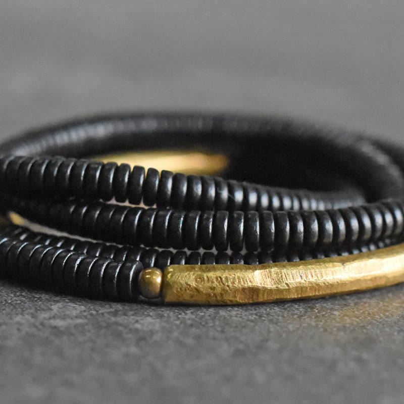BWOOOH Ebony Wood Brass Copper Balance Multilayered Bracelet