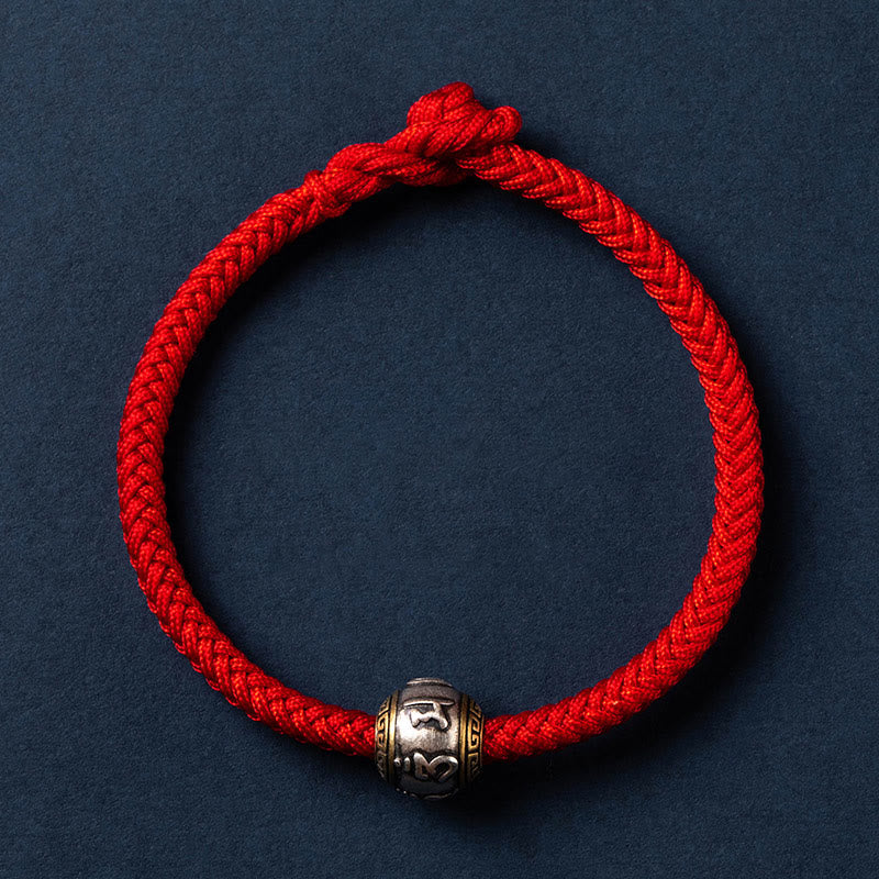 BWOOOH 925 Sterling Silver Tibet Handmade Om Mani Padme Hum Luck Protection King Kong Knot Braided Bracelet  -  Sterling Sil...
