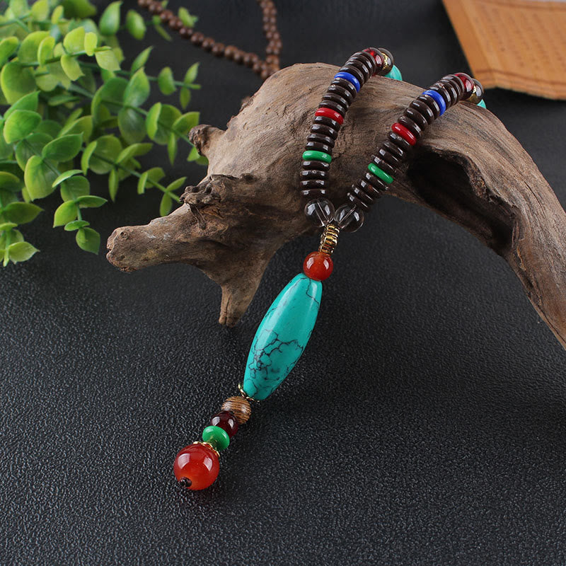 BWOOOH Wenge Wood Turquoise Stone Protection Calm Necklace Pendant