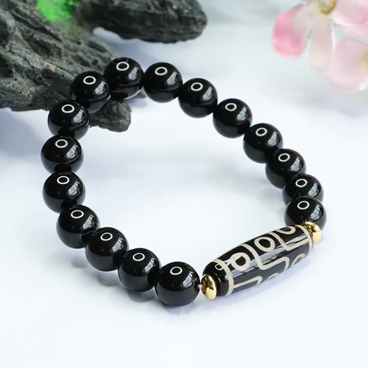 BWOOOH Tibetan Nine-Eye Dzi Bead Black Onyx Power Bracelet | natural stone spiritual bracelet for healing and mindful living