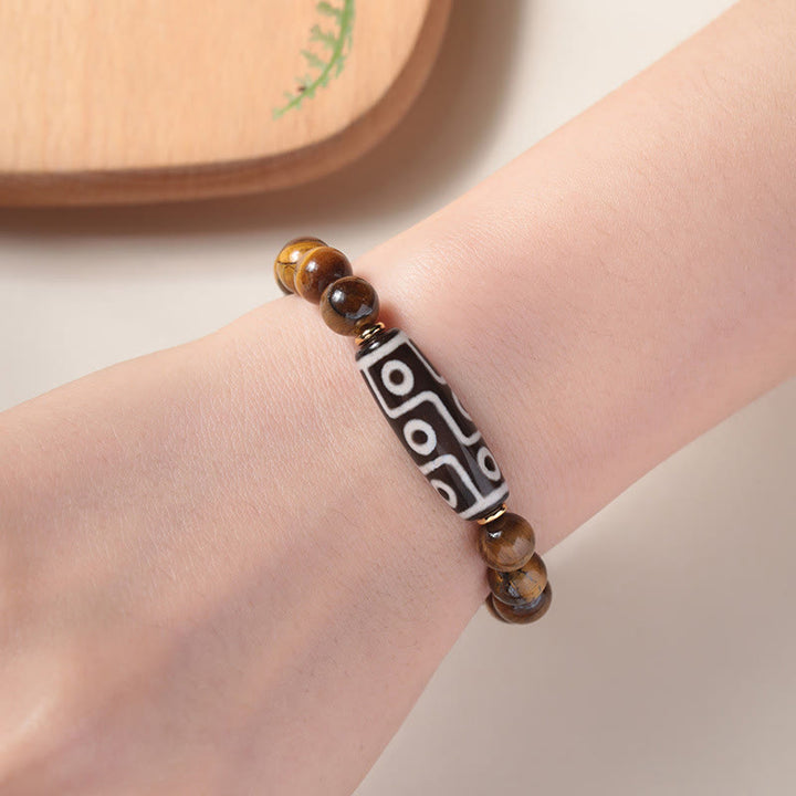 BWOOOH Tibetan Tiger Eye Tourmaline Nine-Eye Dzi Bead Protection Bracelet