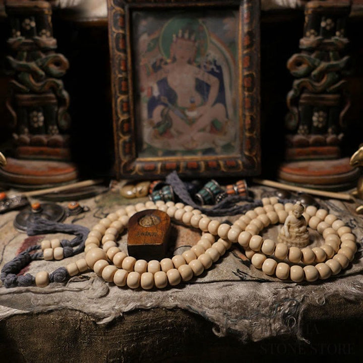 BWOOOH 108 Mala Beads Abelia Biflora Wood Warding Off Evil Spirits Wrist Mala