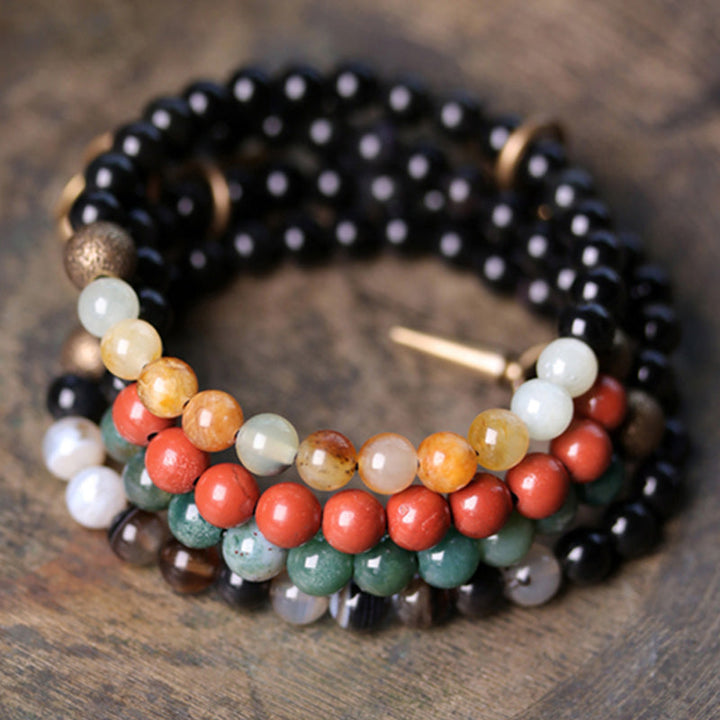 BWOOOH Black Obsidian Sodalite Crystal Copper Strength Couple Bracelet