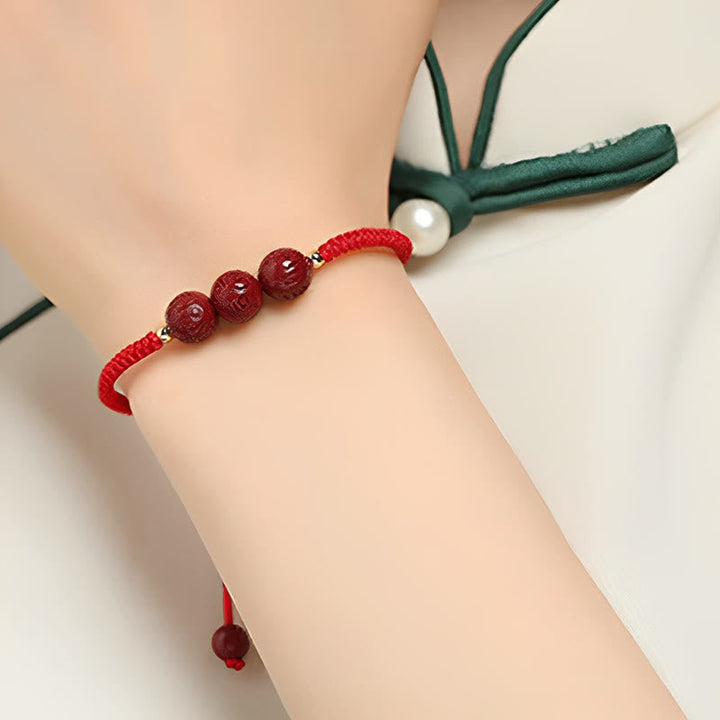 BWOOOH Handmade Cinnabar Om Mani Padme Hum Engraved Beads Blessing Braided Bracelet