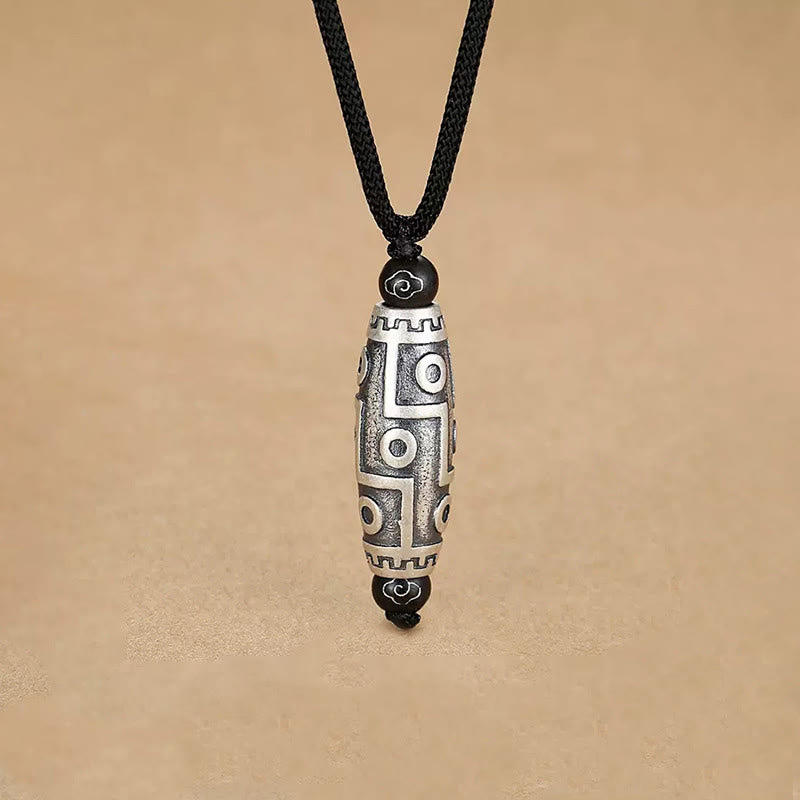 BWOOOH Tibet Nine-Eye Dzi Bead Pattern Copper Auspicious Clouds Wealth Necklace Pendant — 12×34mm dzi bead pendant for wealth, health, and protection