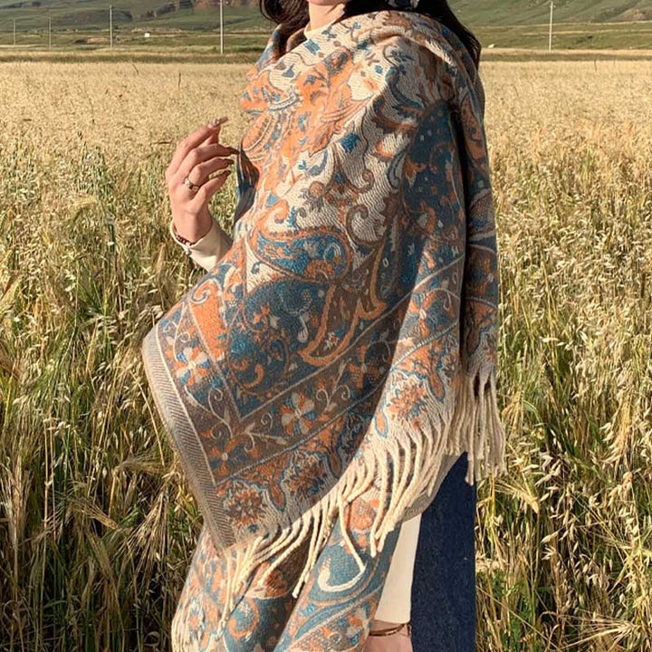 BWOOOH Tibetan Flower Branch Tassel Shawl Cozy Travel Sca