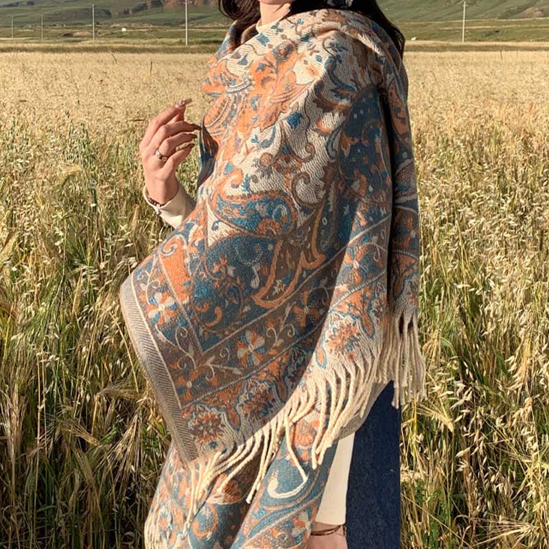 BWOOOH Tibetan Flower Branch Tassel Shawl Cozy Travel Sca