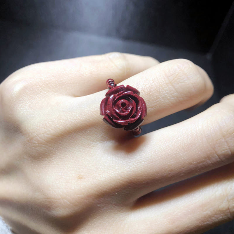 BWOOOH Garnet Cinnabar Lucky Bead PiXiu Om Mani Padme Hum Rose Protection Ring