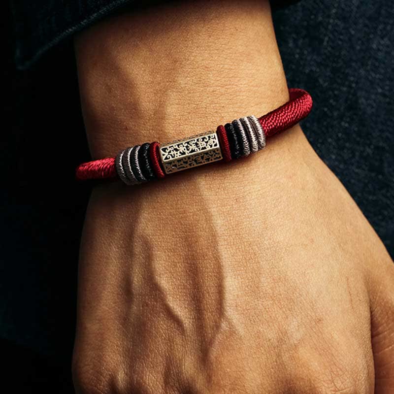 BWOOOH 925 Sterling Silver Om Mani Padme Hum Peace Red String Bracelet
