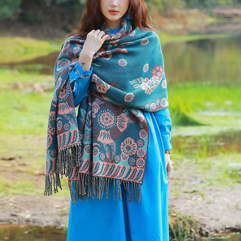 BWOOOH Tibetan Flower Floral Leaves Pattern Design Shawl 