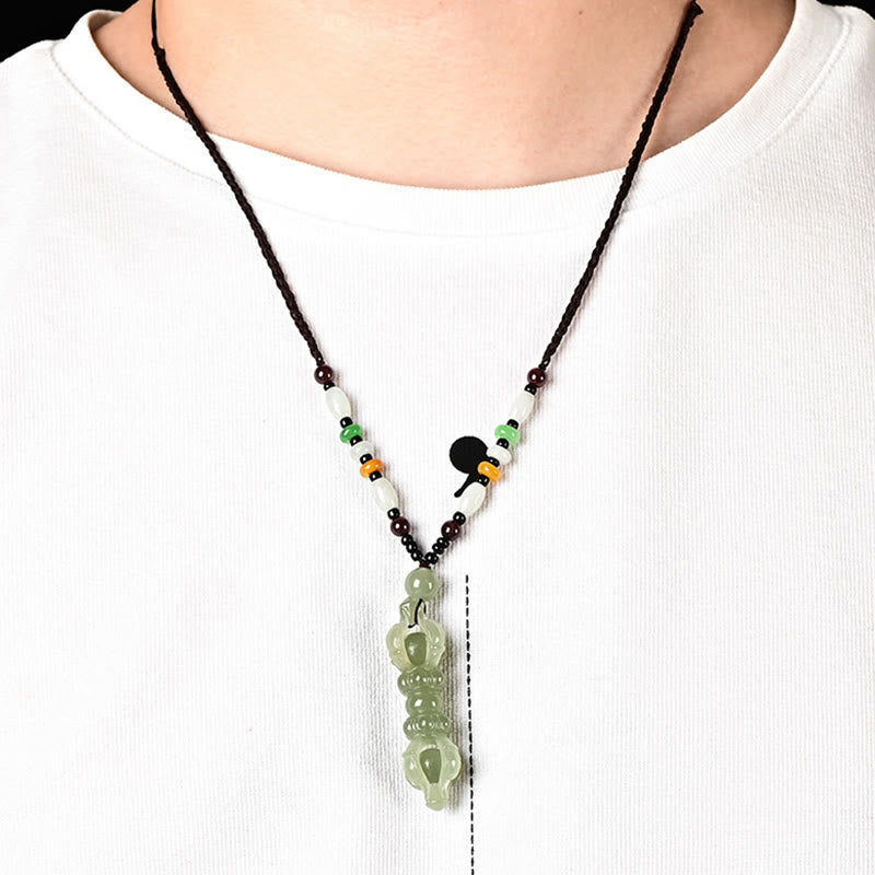 BWOOOH Tibetan Natural Hetian Cyan Jade White Jade Dorje Vajra Engraved Success Necklace Pendant