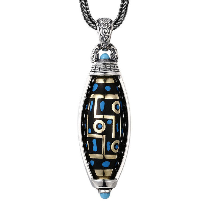BWOOOH Peace &amp; Purity Tibetan Om Mani Padme Hum Nine-Eye Dzi Bead Pattern Rotatable Necklace Pendant