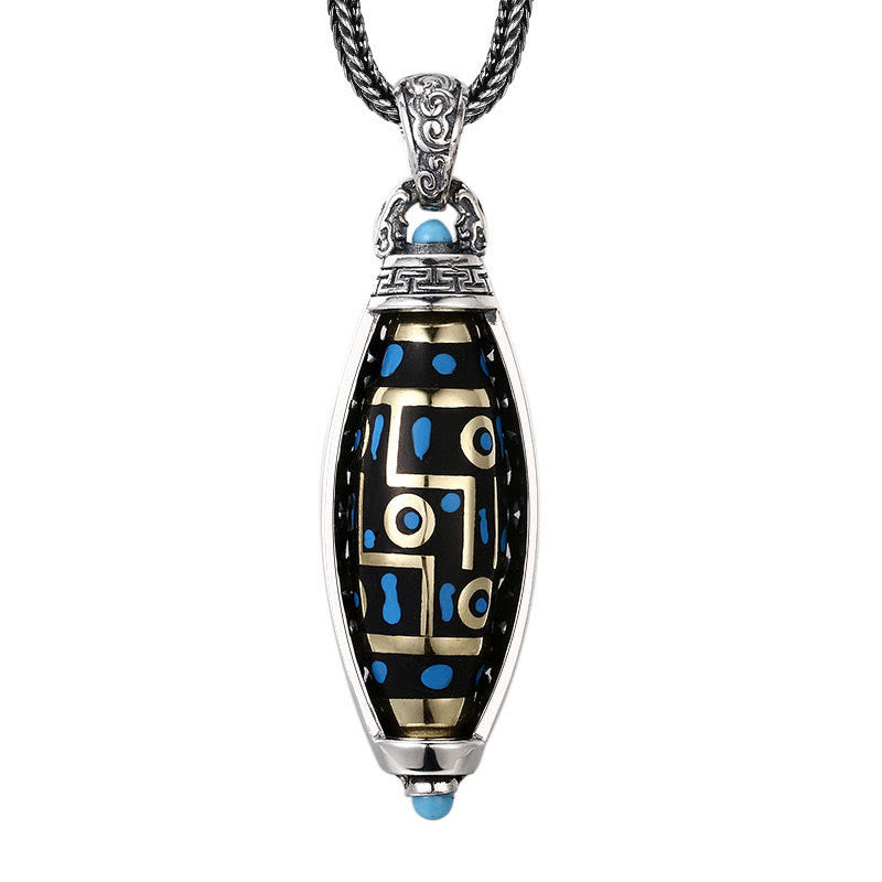 BWOOOH Peace &amp; Purity Tibetan Om Mani Padme Hum Nine-Eye Dzi Bead Pattern Rotatable Necklace Pendant