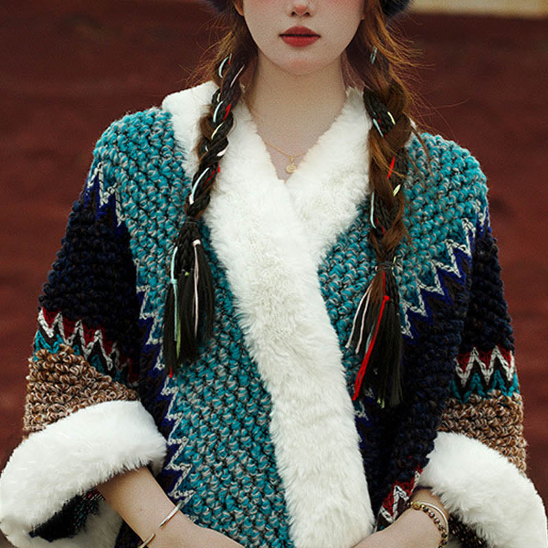 BWOOOH Tibetan Multicolored Striped Shawl Winter Cozy Tra