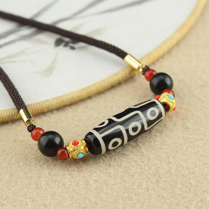 BWOOOH Tibetan Nine-Eye Dzi Bead Protection Blessings String Necklace Pendant