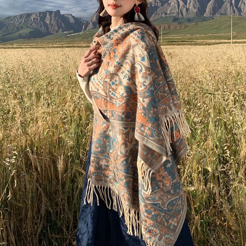 BWOOOH Tibetan Flower Branch Tassel Shawl Cozy Travel Sca